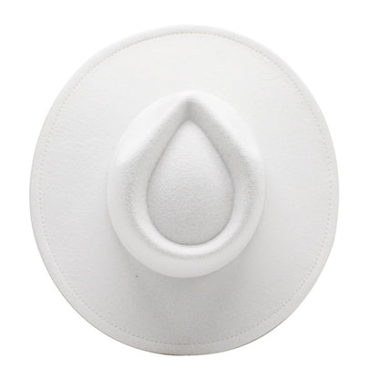 Womens Felt Hat Fedoras Big Brim Hats for Women British Style Vintage Church Hats Lady Flat Brim White Jazz Cap