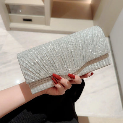 Women Lady Female Silver Evening Dinner Clutch Shiny Elegant Bag Shoulder Bag Handbag Glitter Purse Party Wedding Handheld Bag