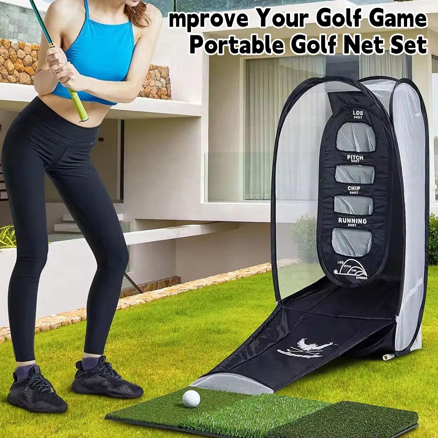 Golf Net, Golf Practice Net for Backyard Driving, Indoor Golf Training Chipping Aid Net with Turf, Tee, White Balls