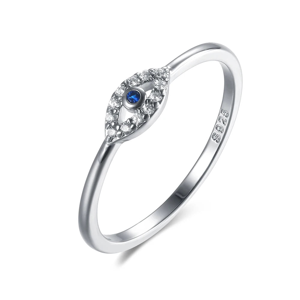 Genuine 925 Sterling Silver Lucky Eye Ring Blue CZ Wedding Rings for Women Fashion Turkey Jewelry Christmas Party Gifts