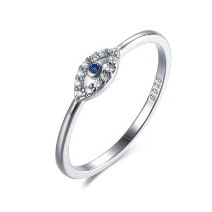 Genuine 925 Sterling Silver Lucky Eye Ring Blue CZ Wedding Rings for Women Fashion Turkey Jewelry Christmas Party Gifts