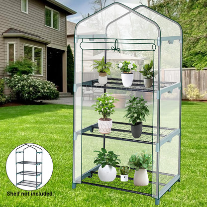 Garden Greenhouse 4 Tier Walk-in Green House Transparent Cover with Doors & Windows Small Waterproof Frost Without Iron Frame