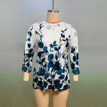Load image into Gallery viewer, Female Clothing Delicate Fashion Shirts Floral Round Neck 3/4 Sleeves Printed Summer Women Pullover Daily Wear Vetement Femme
