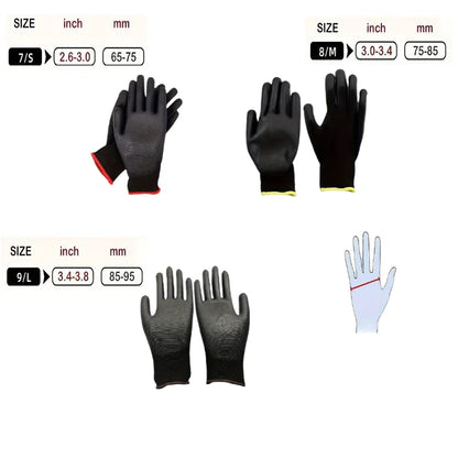5 pairs Black Nylon Gardening Gloves with Non-Slip PU Coating - Durable, for Lawn Care & Garden Tools