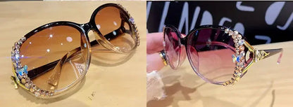 New Fashion Brand Sunglasses 2025 Women Luxury Design Sun Glasses Bling Rhinestone Gradient Lens  Eyeglasses for Female UV400