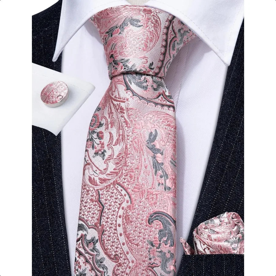 Barry.Wang Men Ties Paisley Woven Silk Necktie Set with Pocket Suqare Cufflinks Formal