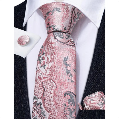 Barry.Wang Men Ties Paisley Woven Silk Necktie Set with Pocket Suqare Cufflinks Formal