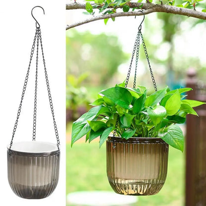 Garden Decoration Self-watering Flower Pot Plant with Chain Hanging Flower Pots Round with Drainage Holes Houseplant Flowerpot