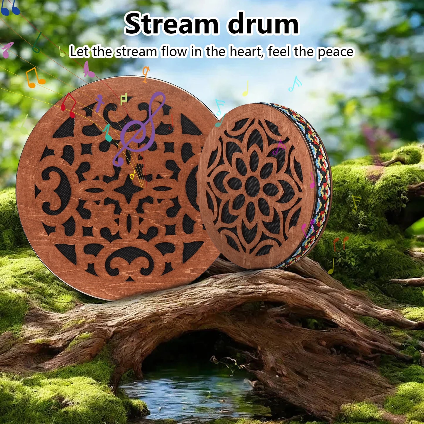 8/12-inch Ocean Drum Ethnic Percussion Instrument Onomatopoeic Music Portable Hand Drum Instrument Sound Therapy Relaxing Water