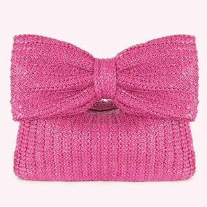 Women Weaving Clutch Bag Zipper Closure with Bow Simple Clutch Purse Versatile Female Party Wedding Bag