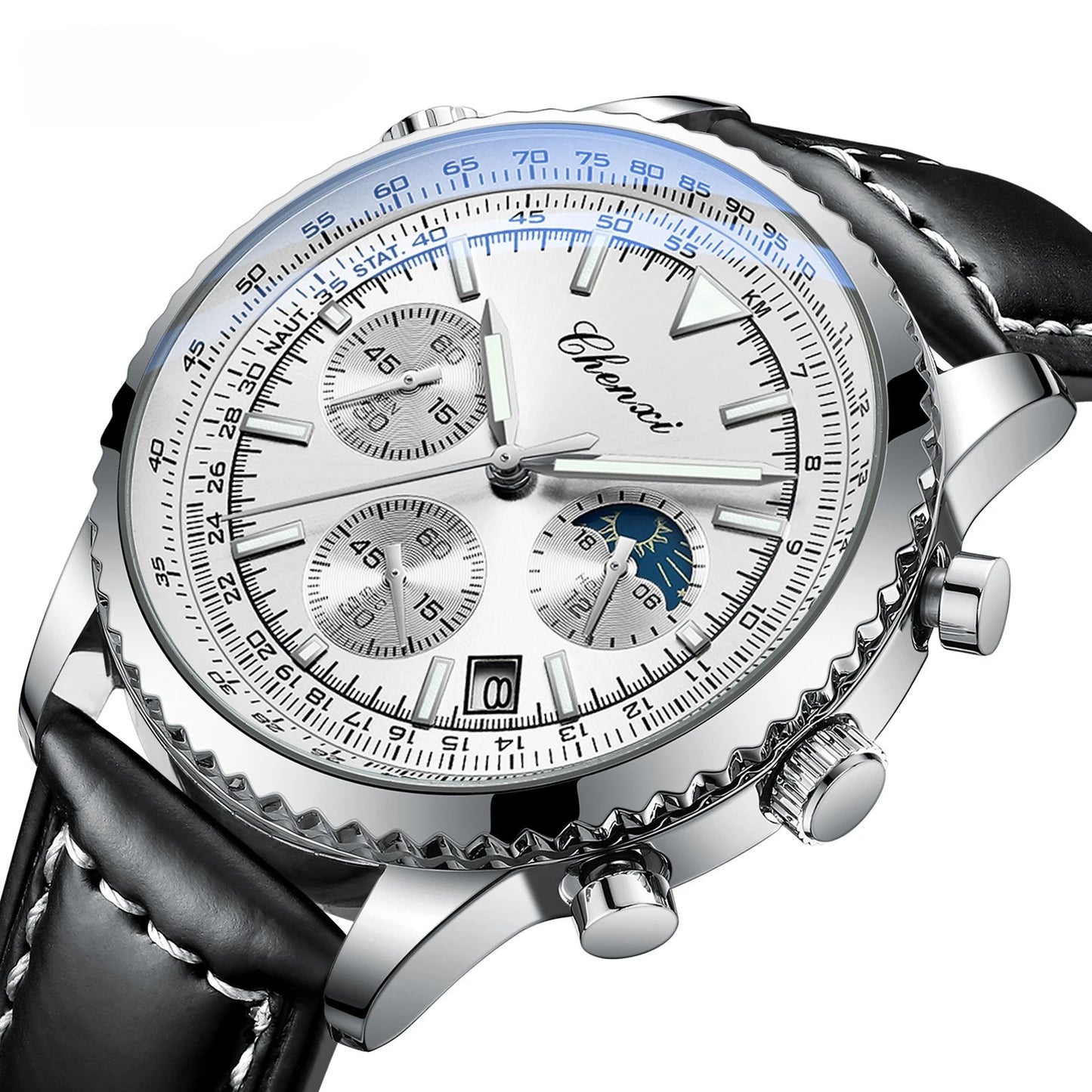 Business Watches for Men Genuine Leather Wristwatch Luxury Top Brand Men's Watches Waterproof Chronograph Sport Watches 520