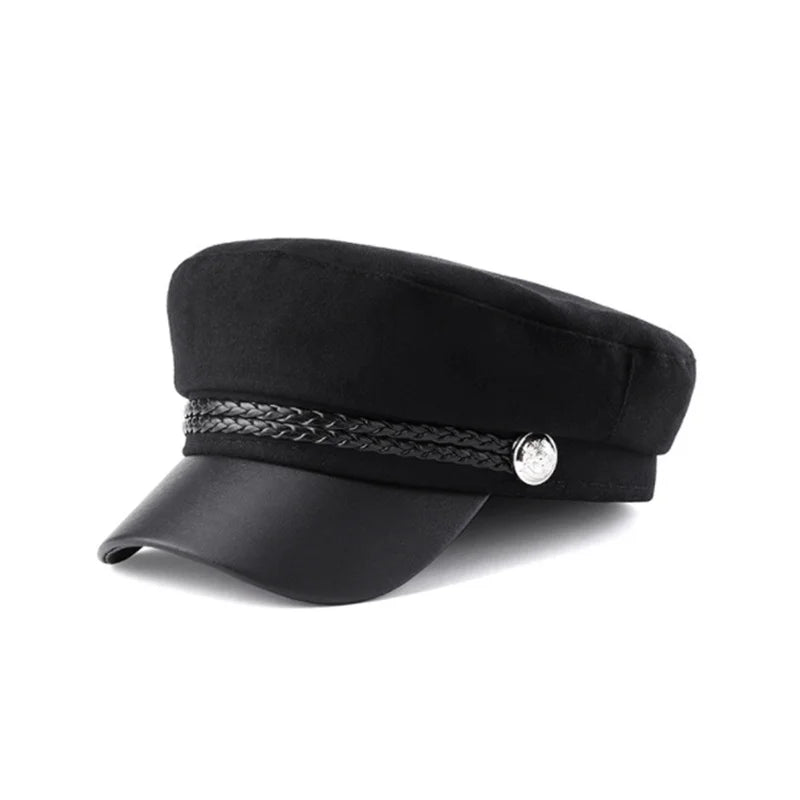 Casual Women Men Hat Spring Autumn Sailor Hats Black Ladies Beret Caps Flat Top Captain Cap Travel Cadet Octagonal Hat