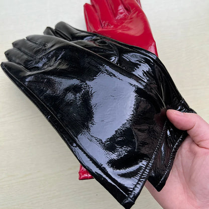 Long Gloves For Women Spring Winter Male Patent Leather Fashion Catwalk Motorcycle Riding Luvas Brilliant Warm Arm Warmer Gants