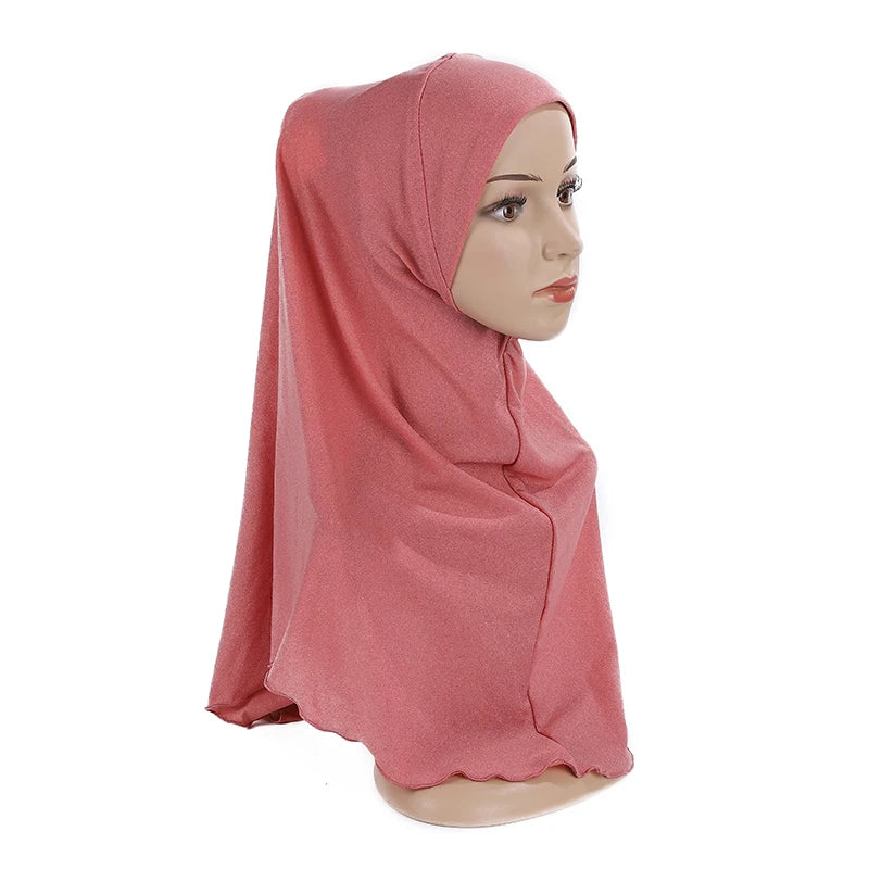 H120 Teenage girls plain hijab hats muslim scarf islamic headscarf hat amira pull on headwrap beautiful 10 years girl scarf
