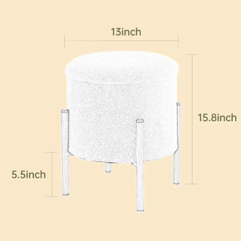 Modern Round Storage Ottoman, Ottoman Foot Stools With Metal Base, Ottoman Footstool with Removable Lid Storage Ottoman(Black)