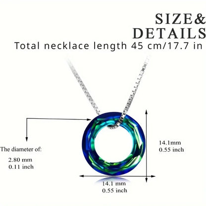 925 Sterling Silver Circle Necklace with Austrian, Jewelry for Women Teen Girls Birthday Gift Christmas Holiday Gift