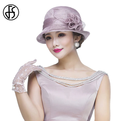 FS Wedding Top Hats For Women Elegant Church Sun Protection Cap Ladies Purple Breathable Sunshade Formal Occasion Millinery