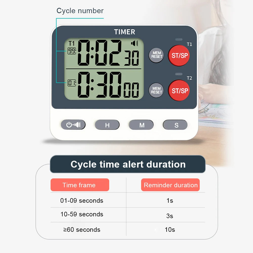 Dual Digital Timer Multifunctional Count UP/Down Timer with Memory Function Cooking Timer Portable for Kitchen Cooking