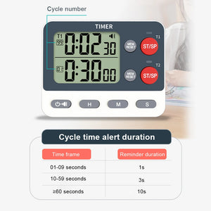 Dual Digital Timer Multifunctional Count UP/Down Timer with Memory Function Cooking Timer Portable for Kitchen Cooking