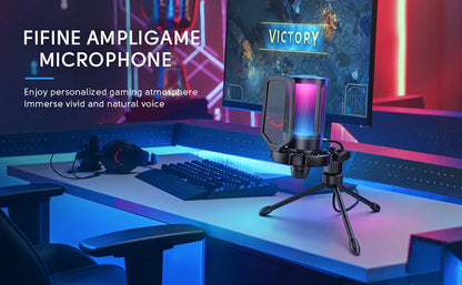 FIFINE Ampligame USB Microphone for Gaming Streaming with Pop Filter Shock Mount&Gain Control,Condenser Mic for PC/MAC