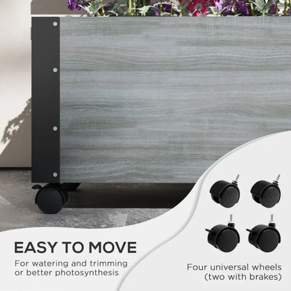 Raised Garden Bed with Trellis 58 Outdoor Wooden Planter Box with Wheels for Vine Plants Flowers Climbing and Planting Gray