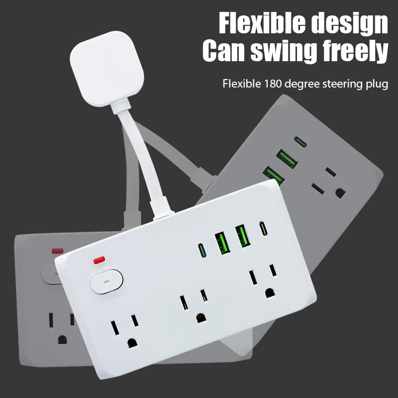 US Plug 6AC Outlet Multiprise Power Strip Extension Cord 2 USB 2 PD Charger Electrical Socket Network Filter USB Fast Charging