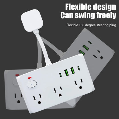 US Plug 6AC Outlet Multiprise Power Strip Extension Cord 2 USB 2 PD Charger Electrical Socket Network Filter USB Fast Charging