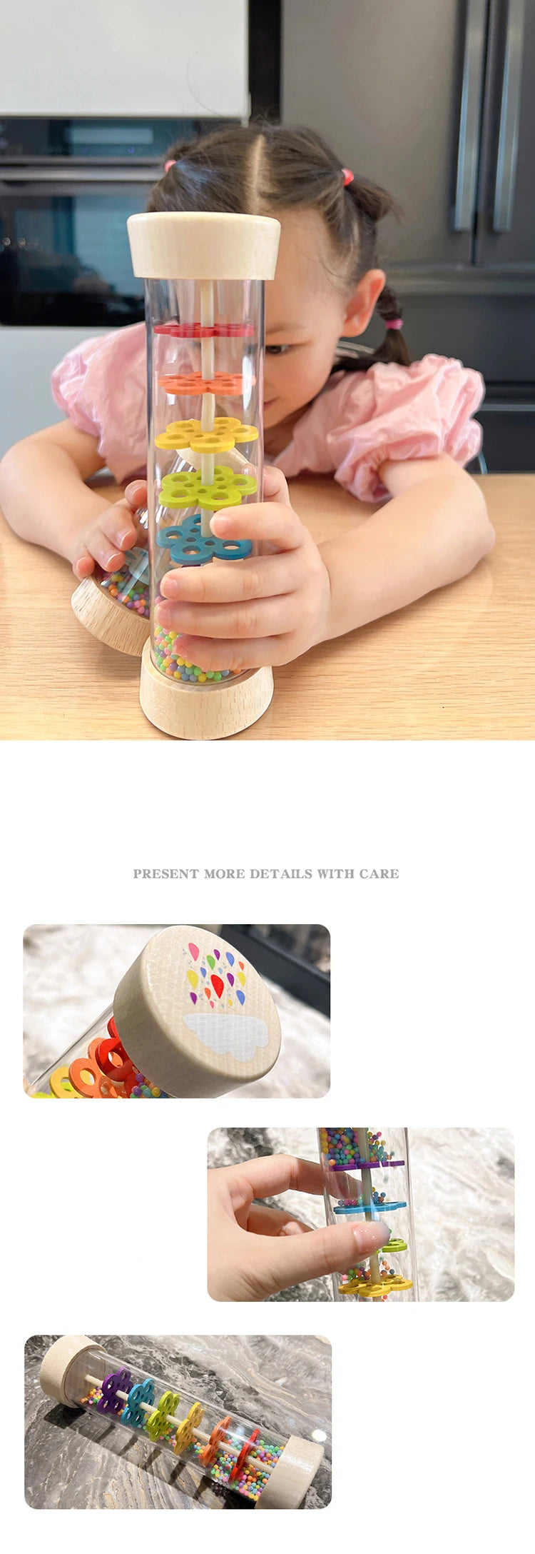 Wooden Rain Sound Tube Instrument Rain Maker Rain Stick Musical Instrument Hourglass Music Shaker Toy Hearing Enlightenment Toys