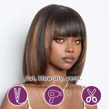 Load image into Gallery viewer, Short Ombre Honey Blonde Bob Wigs Human Hair Honey Brown Straight Human Hair Wigs Lace Part 1B30 Brown Wigs for Black Women

