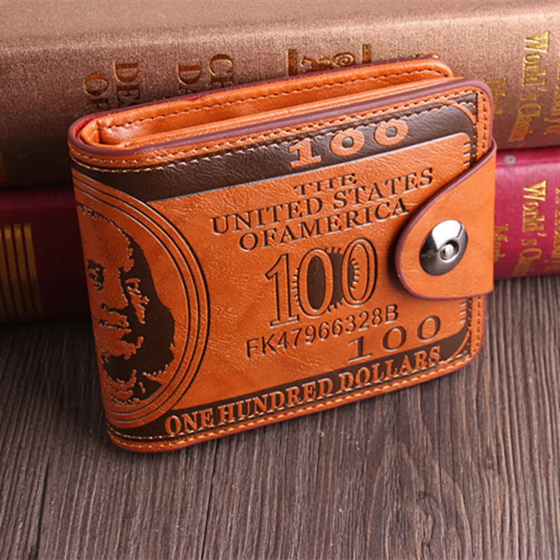 Men's Wallets with 100 US Dollar Pattern Money Clip PU Leather Wallet Zipper Card Holder Coin Pocket Purse Father's Day Gifts