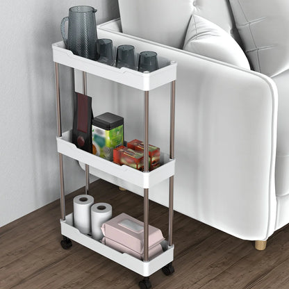 3/4-Tier Slim Rolling Storage Racks – Compact Cabinet Shelf for Bathroom, Kitchen, Laundry Room, and Narrow Spaces Organization