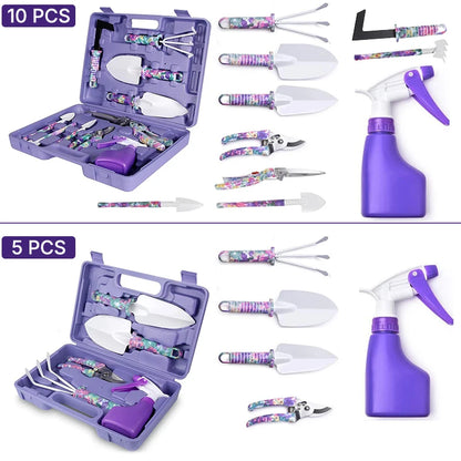Garden Tools Set Garden Planting Floral Print Ergonomic Handle Trowel Rake Weeder Pruner Shears Sprayer Garden Printing Tool Set