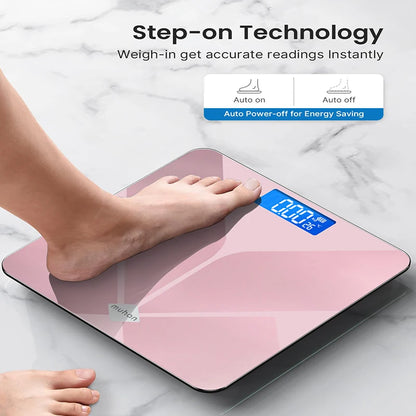 Pink Digital Bathroom Scale for Body Weight, Smart Scale with LCD display, temperature display High Strength Tempered Glass