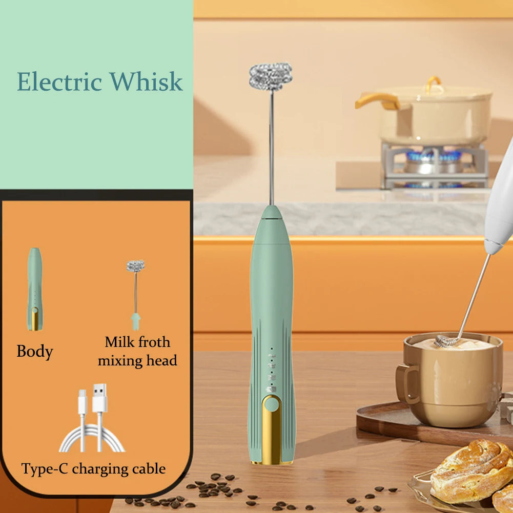 Electric Drink Mixer 3 Speeds Mini Stirrer Whipper Adjustable USB Rechargeable 14000rpm 1500mAh with TYPE-C/Mixing Head Wireless