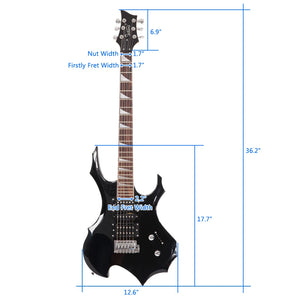 Flame Electric Guitar HSH Pickup Shaped Electric Guitar Pack Strap Picks Shake Cable Wrench Tool Black Beginner Guitar