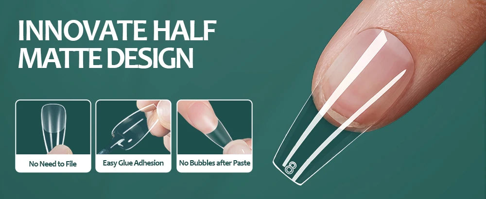 NAILPOP Soft Gel Nail Tips 600PCS Pre-Buff Full Cover Coffin Almond  Oval Shaped Nail Extenison Tips Half Matte Gel X Fake Nails