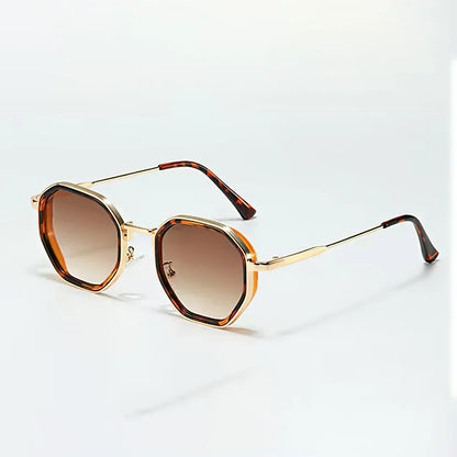 2025 New Vintage Sunglasses for Women Modern Fashionable Octagonal Glasses with Black Lenses Golden Edging Sun Glasses UV400