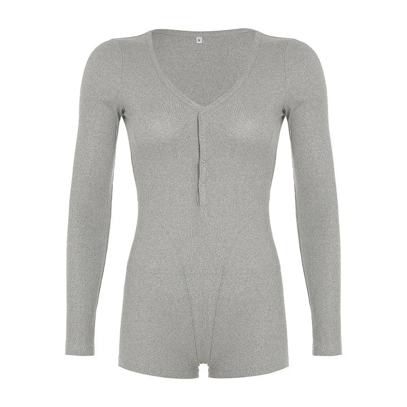 Women's Jumpsuits Autumn New Fashion Long Sleeves Casual Slim Knitted Rompers Solid Sexy V-Neck Female Bodycon Elegant Clothing
