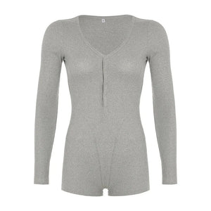 Women's Jumpsuits Autumn New Fashion Long Sleeves Casual Slim Knitted Rompers Solid Sexy V-Neck Female Bodycon Elegant Clothing