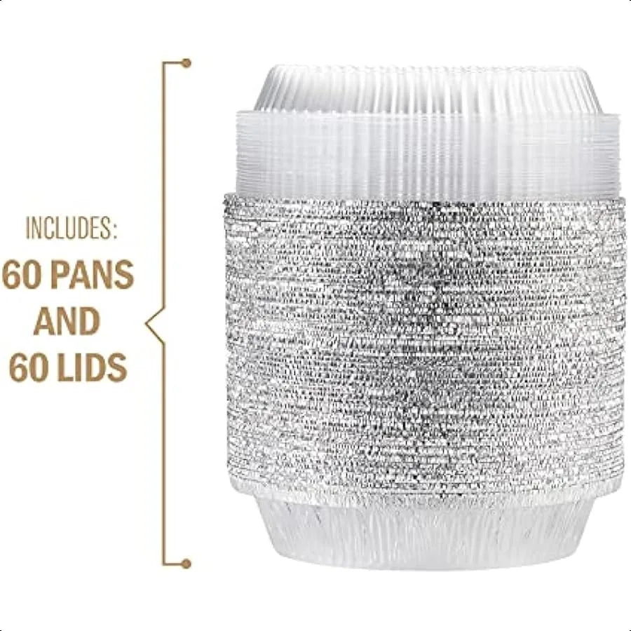 60 Pack 7Inch Round Aluminum Pans Disposable with Plastic Dome Lids Tin Foil Pans for Roasting Meal Prep toGo Containers Silver