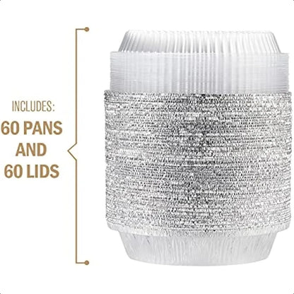 60 Pack 7Inch Round Aluminum Pans Disposable with Plastic Dome Lids Tin Foil Pans for Roasting Meal Prep toGo Containers Silver