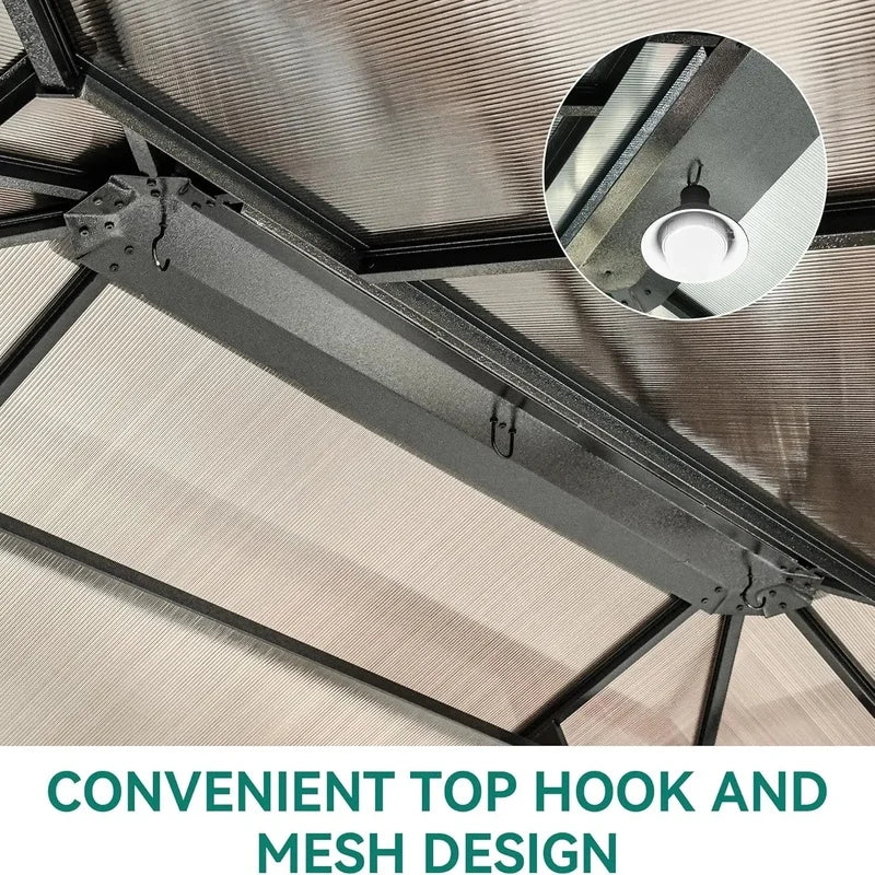 10x12FT Hardtop Gazebo Outdoor Polycarbonate Patio Canopy with Double Top, Galvanized Iron and Aluminum Structure, Garden Tent