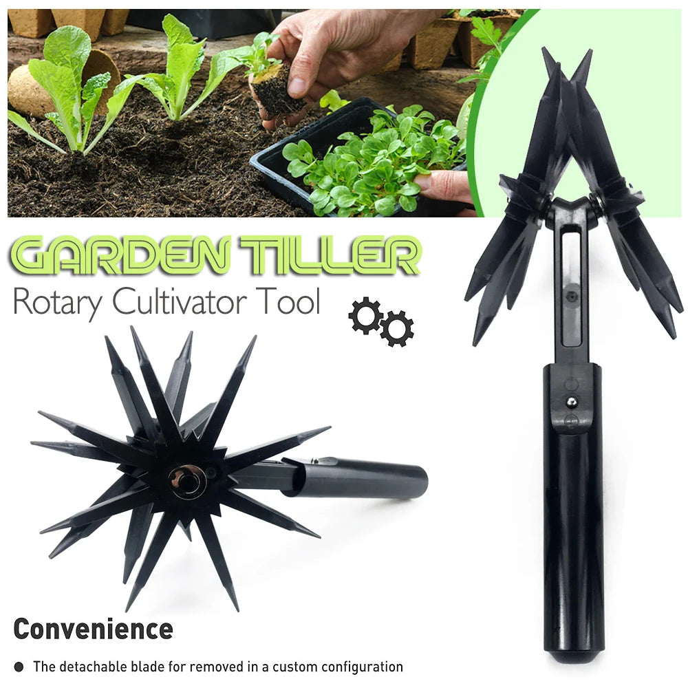 Garden Tiller Rotary Cultivator Tool Gardening Tool Weeding Digging Grass Turning Tool Handheld Grass Loosening Tool