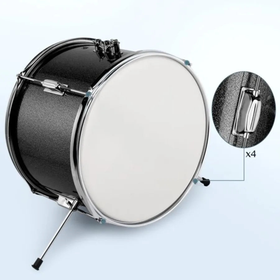 14x10 3Pieces Junior Drum Set Kit Pedal Drum Stick Wrench Drum Stool Black