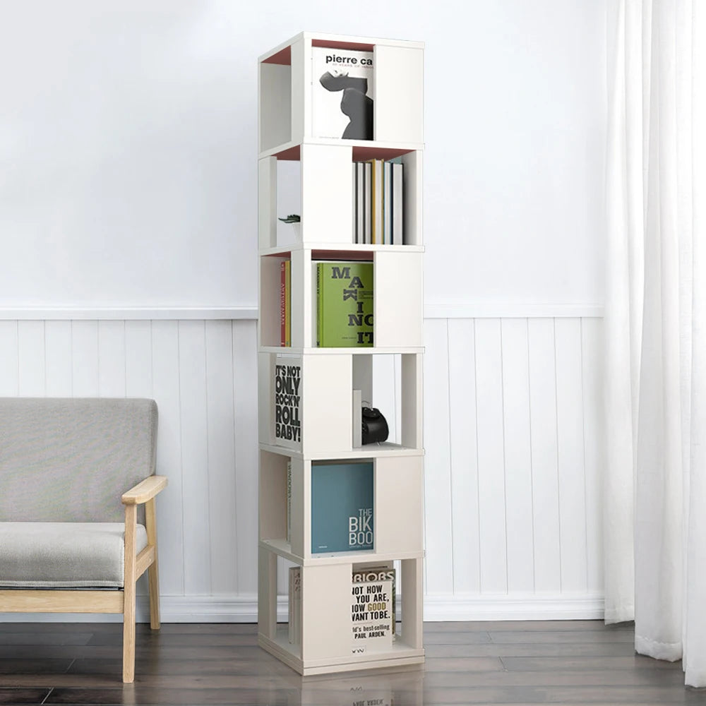 190cm Rotatable 6 Tier Slim Bookcase Corner Cabinet Shelf Living Room Bedroom BookShelf