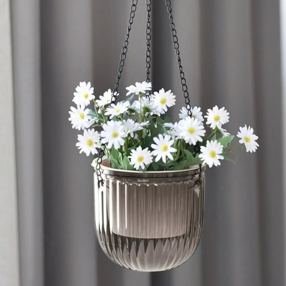 Garden Decoration Self-watering Flower Pot Plant with Chain Hanging Flower Pots Round with Drainage Holes Houseplant Flowerpot