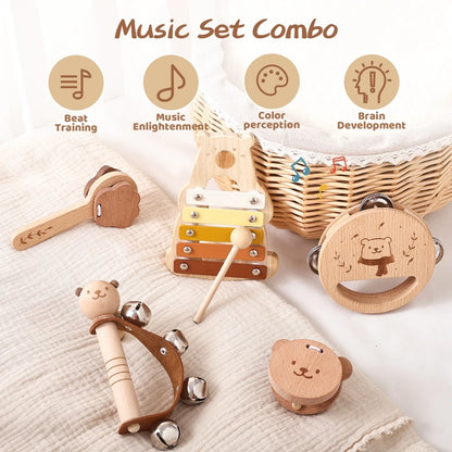 Wooden Baby Montessori Toys Musical Rattle Instruments Xylophone Percussion Sensory Rattle Toys Educational for Baby Toys Gifts