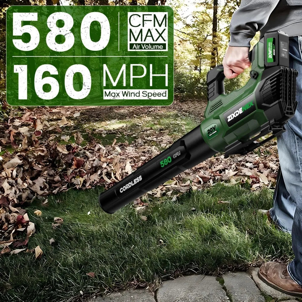 20V Cordless Leaf Blower, 580CFM Electric Leaf Blower with 4.0Ah Battery and 2A Fast Charger, Adjustable Speed Up to 160MPH