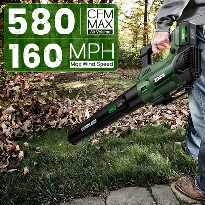 20V Cordless Leaf Blower, 580CFM Electric Leaf Blower with 4.0Ah Battery and 2A Fast Charger, Adjustable Speed Up to 160MPH