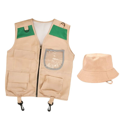 Kids Costume Vest Hat ,Nature Adventures Suit ,Dress up Cargo Vest and Hat Set, for Camping, Fishing ,Outdoor ,Party Activity